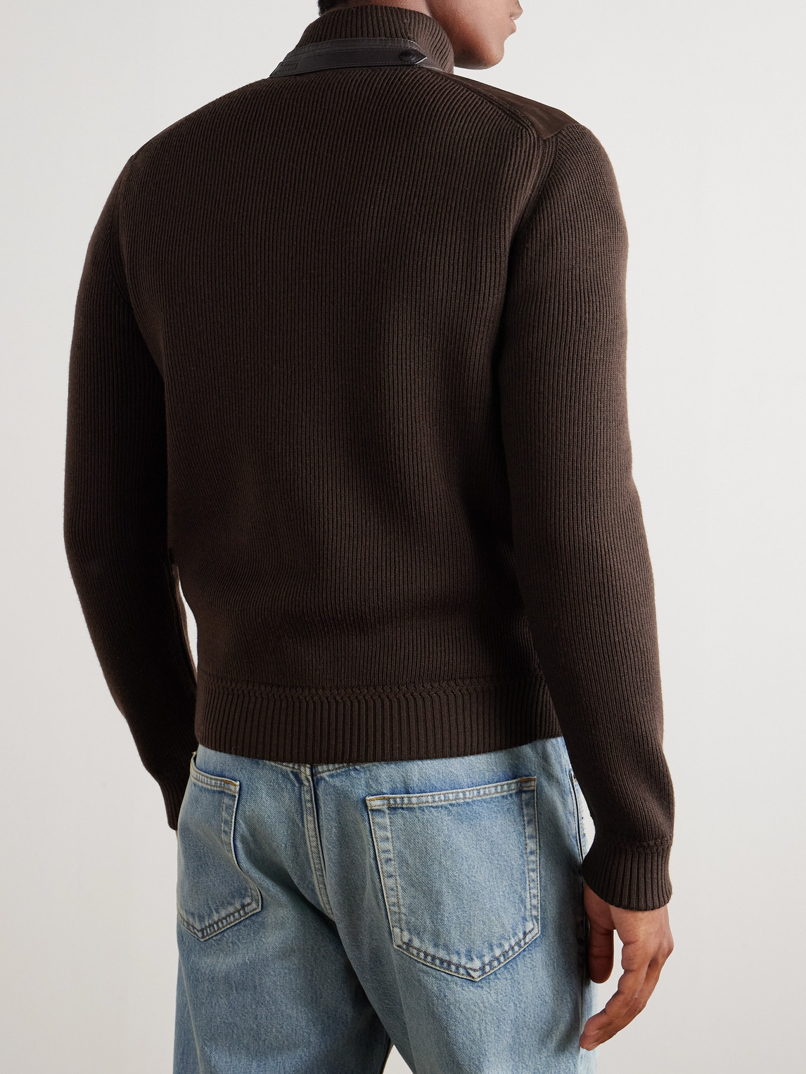 Tom Ford Ribbed Merino Wool And Suede Jacket In Brown