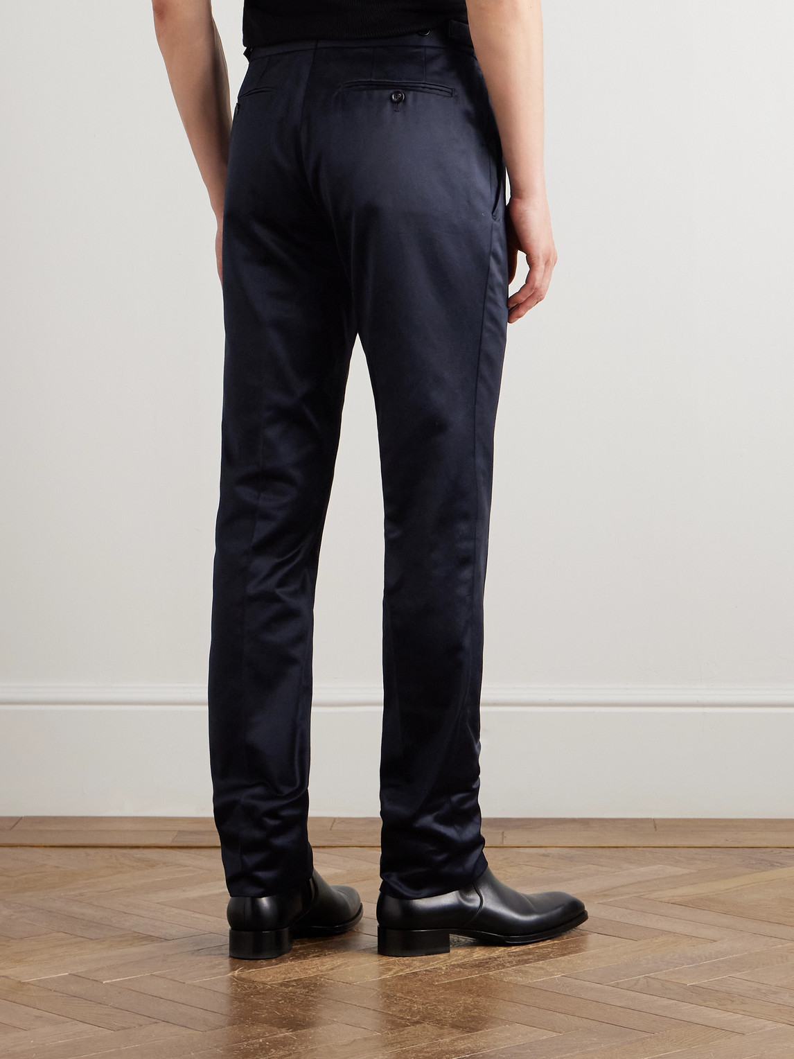 Tom Ford Dyllan Straight-leg Cotton-satin Trousers In Blue