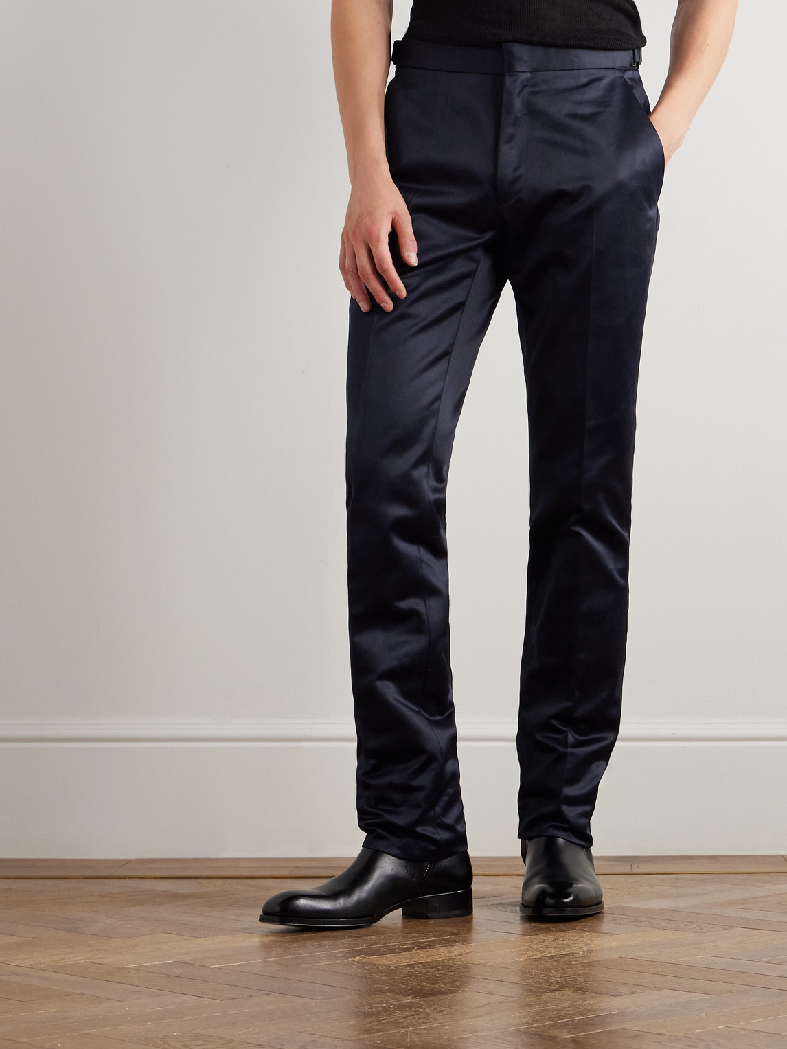 Tom Ford Dyllan Straight-leg Cotton-satin Trousers In Blue
