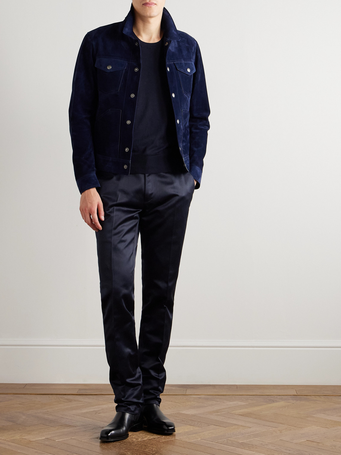 Tom Ford Dyllan Straight-leg Cotton-satin Trousers In Blue