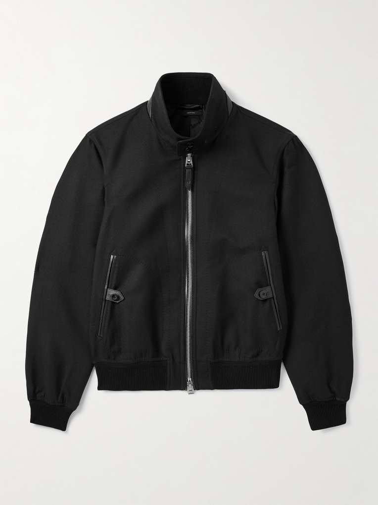 Tom Ford — Leather-Trimmed Wool and Silk-Blend Twill Bomber Jacket