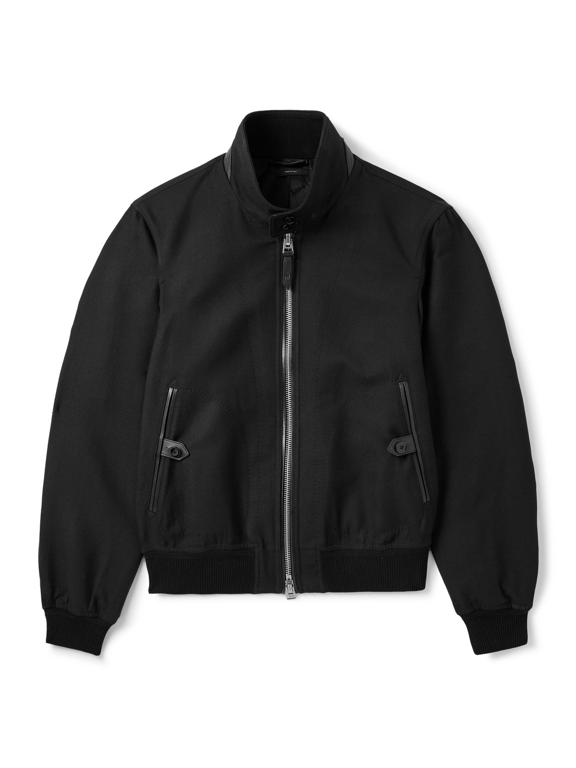 Tom Ford Leather-trimmed Wool And Silk-blend Twill Bomber Jacket In Black