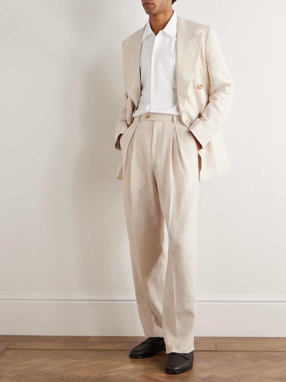 Umit Benan Johnny Straight-leg Pleated Linen And Wool-blend Suit Trousers In White