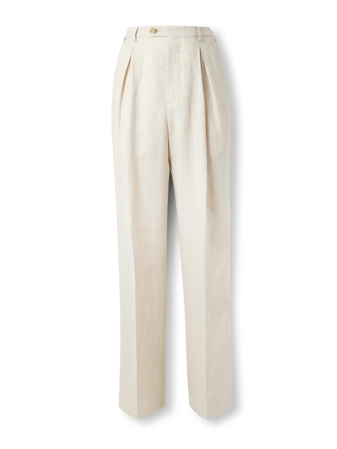 Umit Benan Johnny Straight-leg Pleated Linen And Wool-blend Suit Trousers In White