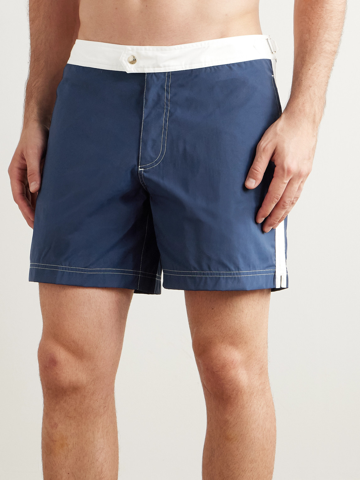 Straight-Leg Mid-Length Striped Swim Shorts — 2