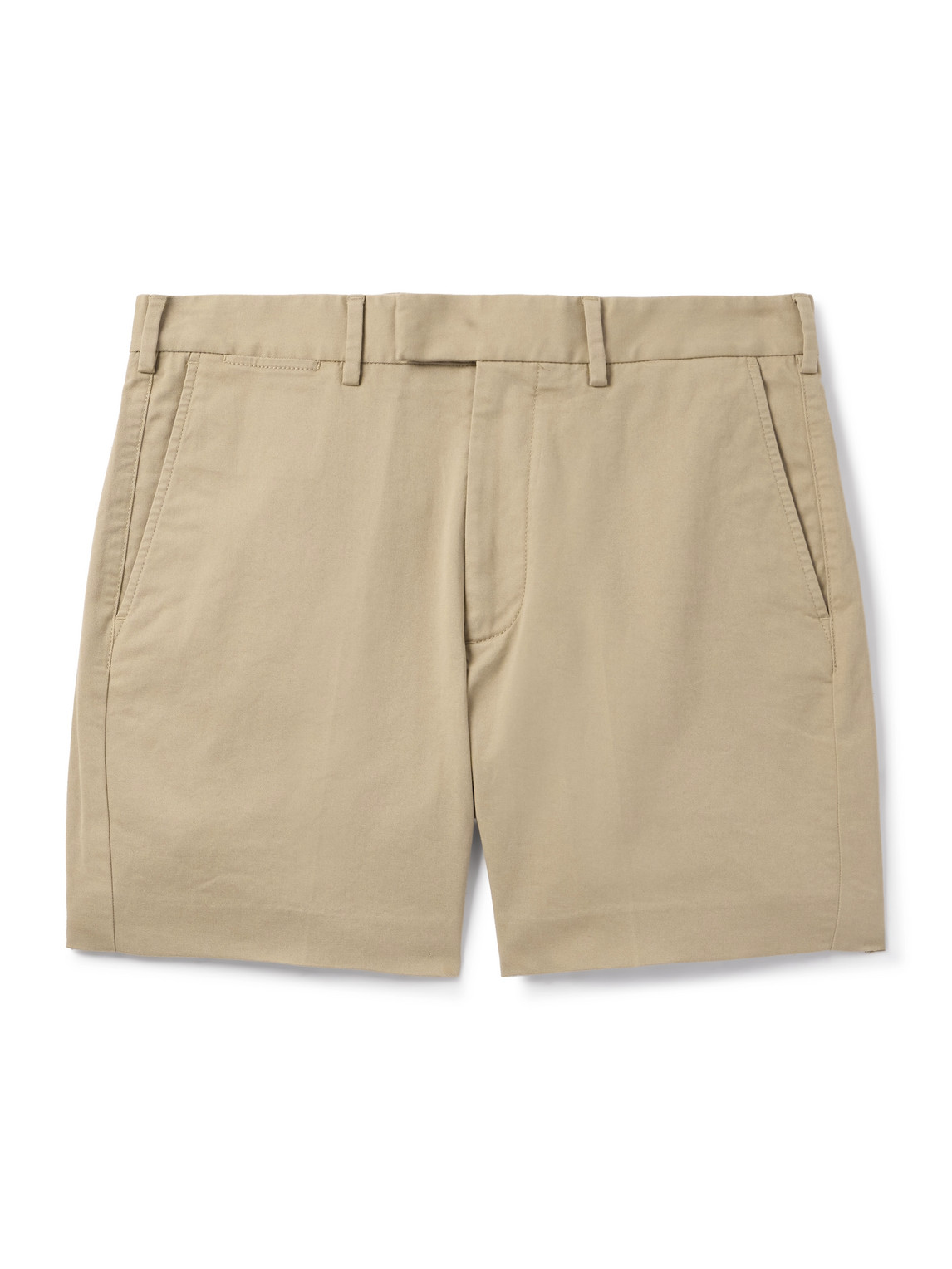 Straight-Leg Pleated Stretch-Cotton Twill Shorts