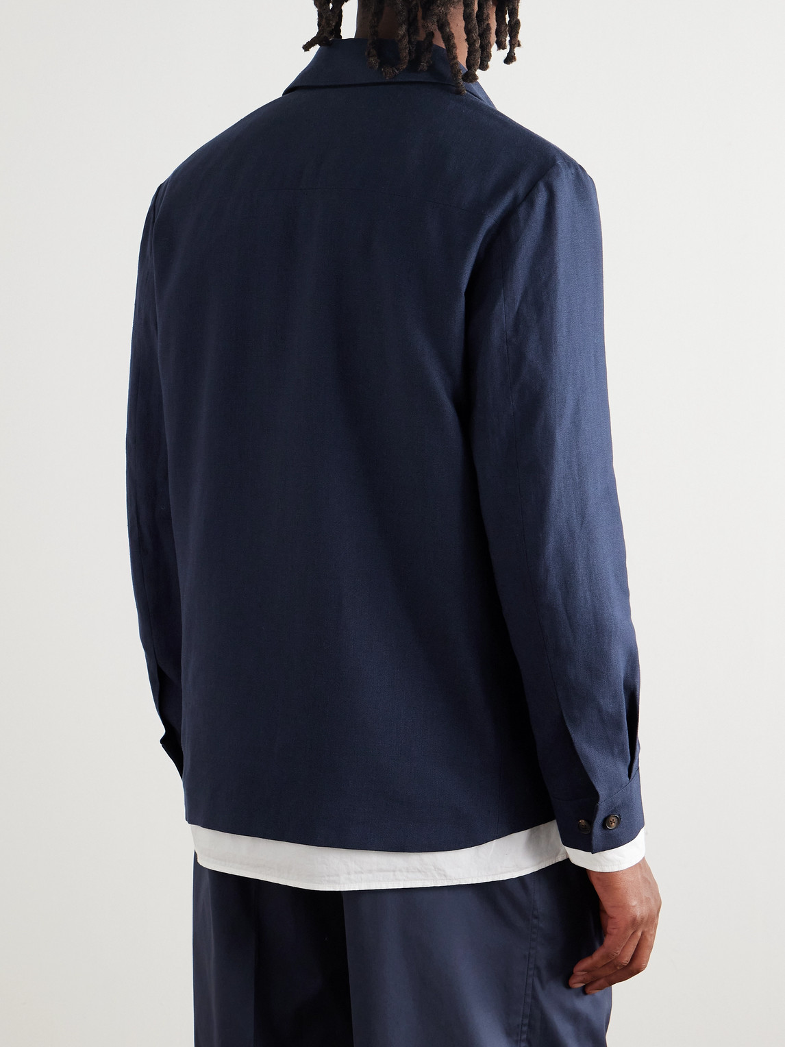 Umit Benan Jerome Linen And Wool-blend Overshirt In Blue
