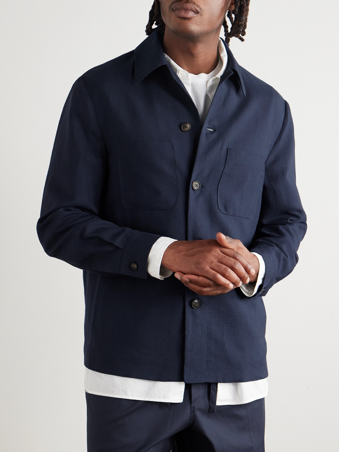Umit Benan Jerome Linen And Wool-blend Overshirt In Blue