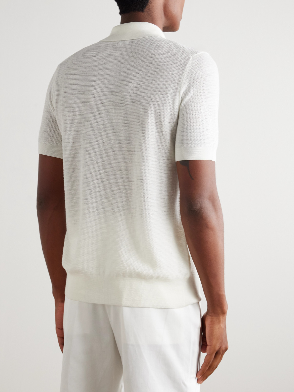 Tom Ford Slim-fit Waffle-knit Wool Polo Shirt In White