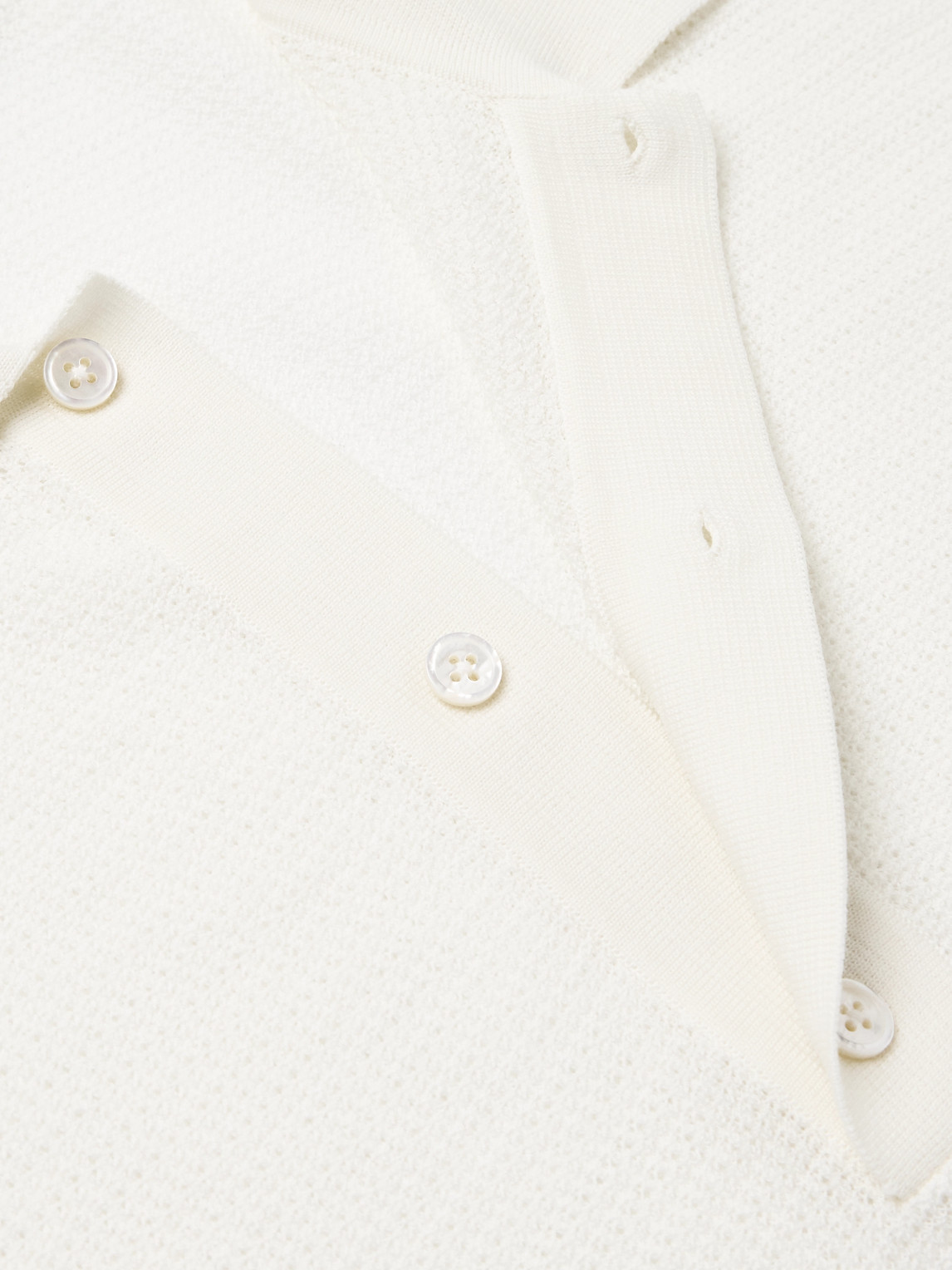 Tom Ford Slim-fit Waffle-knit Wool Polo Shirt In White
