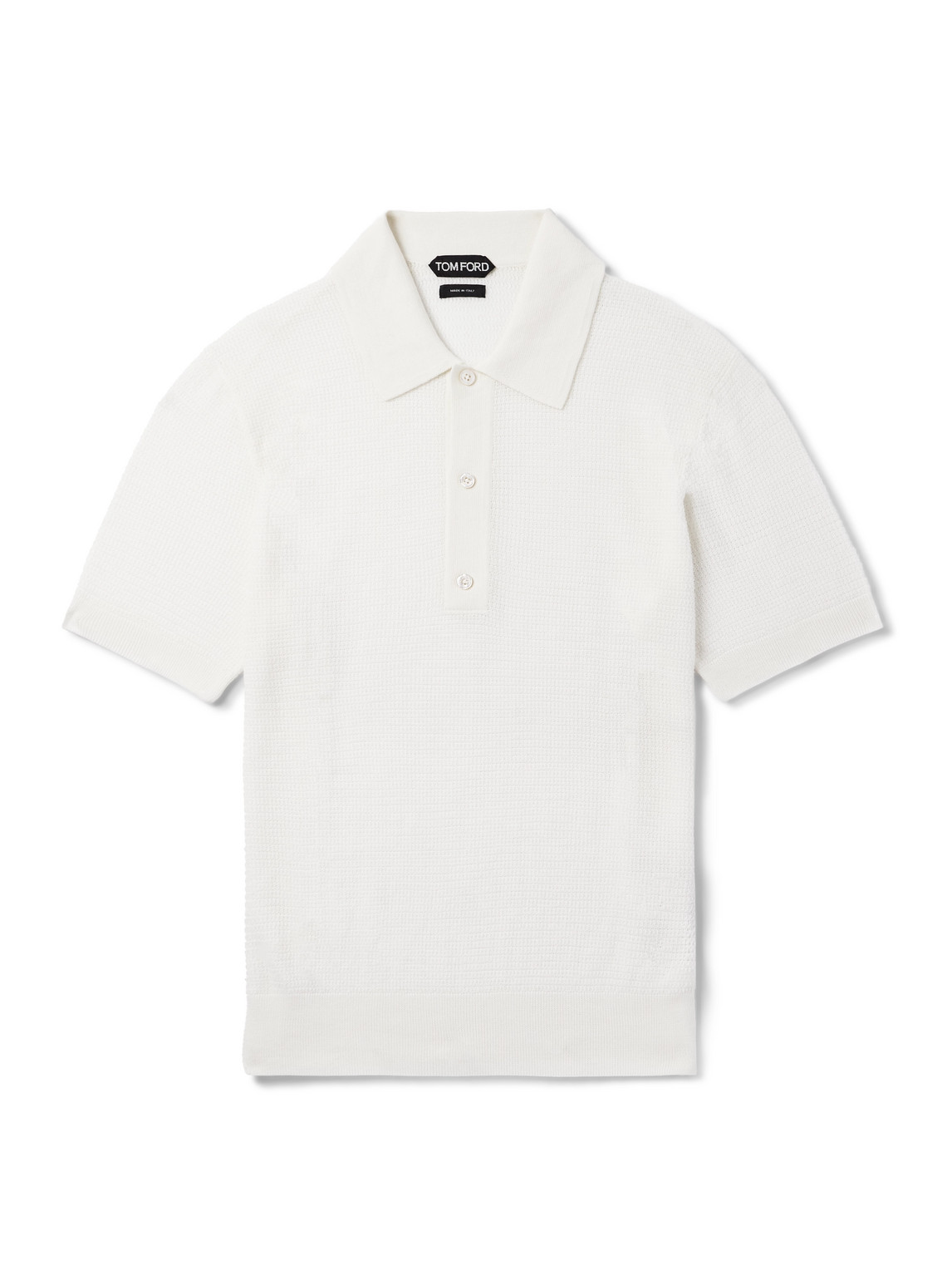 Tom Ford Slim-fit Waffle-knit Wool Polo Shirt In White