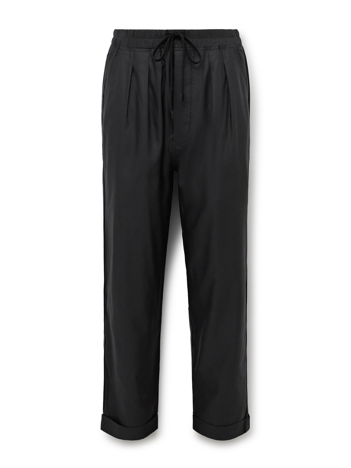Straight-Leg Pleated Lyocell, Silk and Cotton-Blend Drawstring Trousers