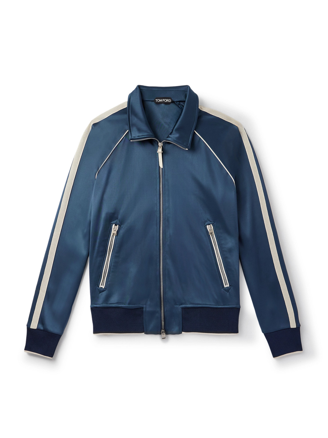 Tom Ford Striped Tech-jersey Track Jacket In Blue