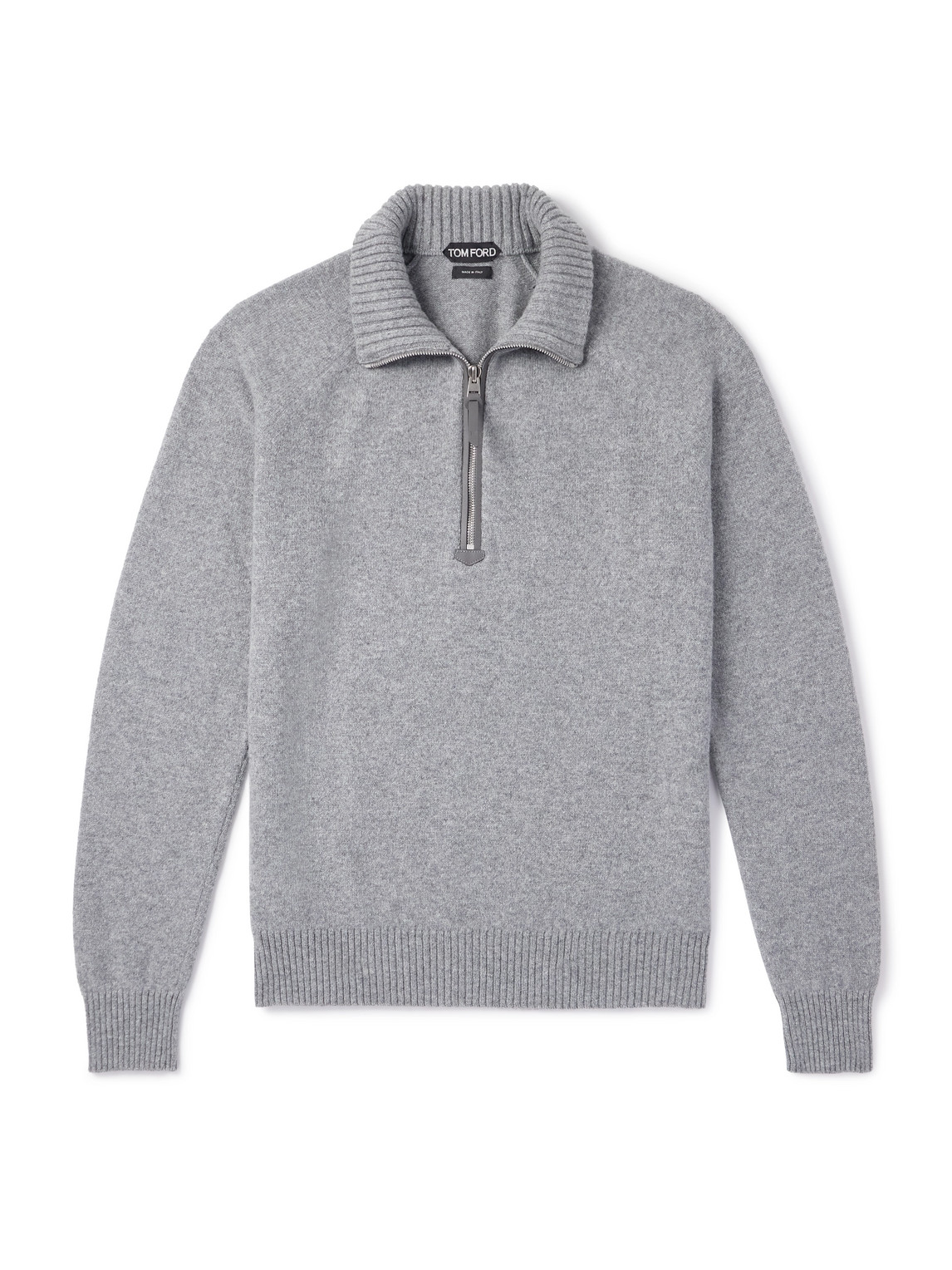 Leather-Trimmed Wool and Cashmere-Blend Half-Zip Rollneck Sweater