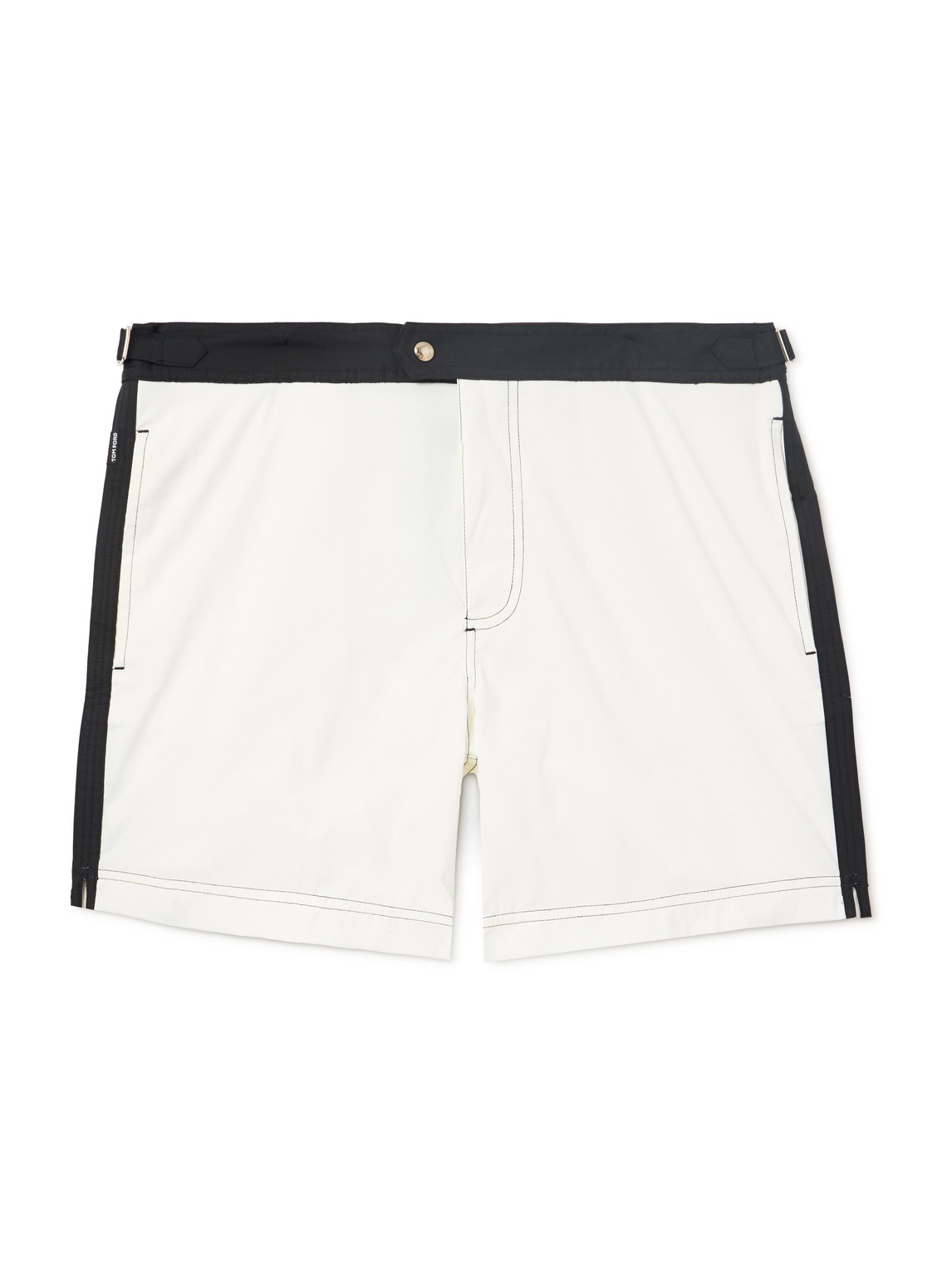 Tom Ford Straight-leg Mid-length Striped Swim Shorts In White