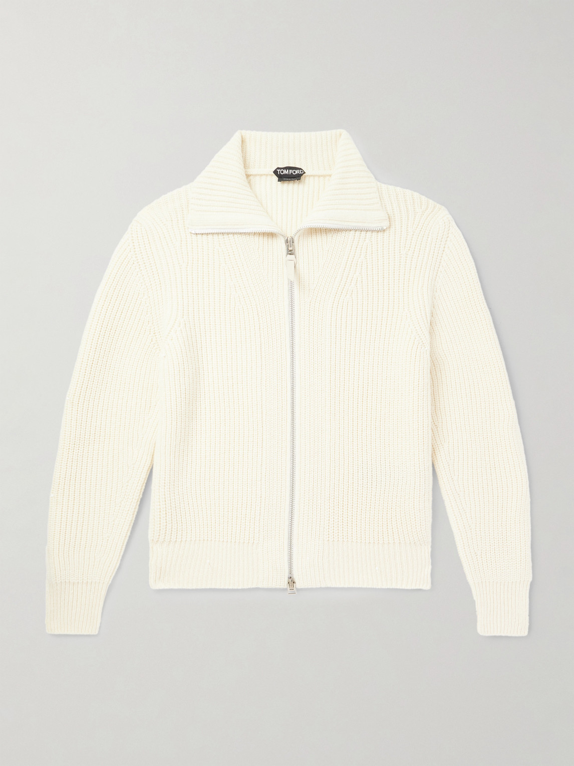 Tom Ford Slim-fit Ribbed Wool And Mohair-blend Zip-up Cardigan In Neutral