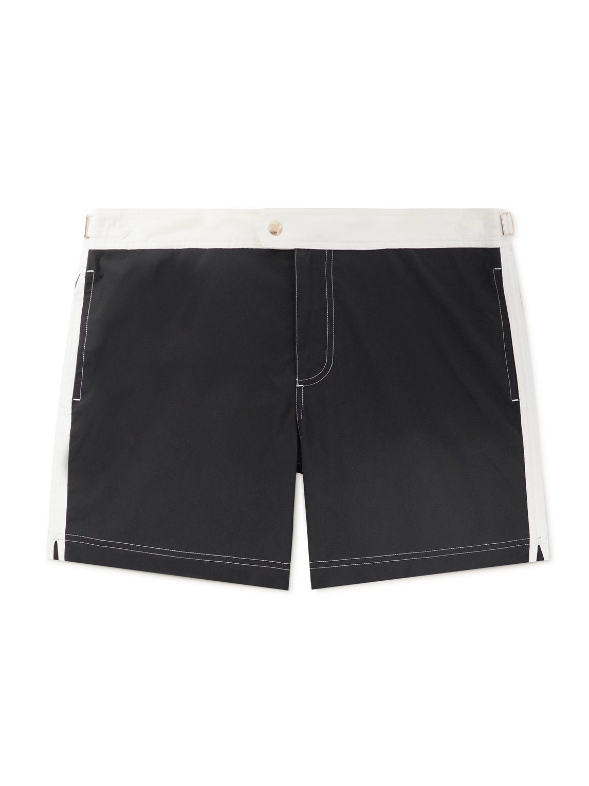 Tom Ford Straight-leg Mid-length Striped Swim Shorts In Black