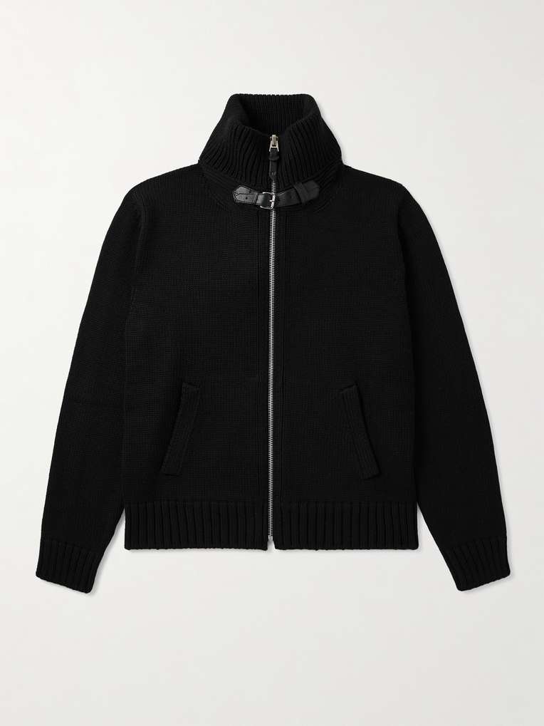 Tom Ford — Leather-Trimmed Ribbed Merino Wool Bomber Jacket