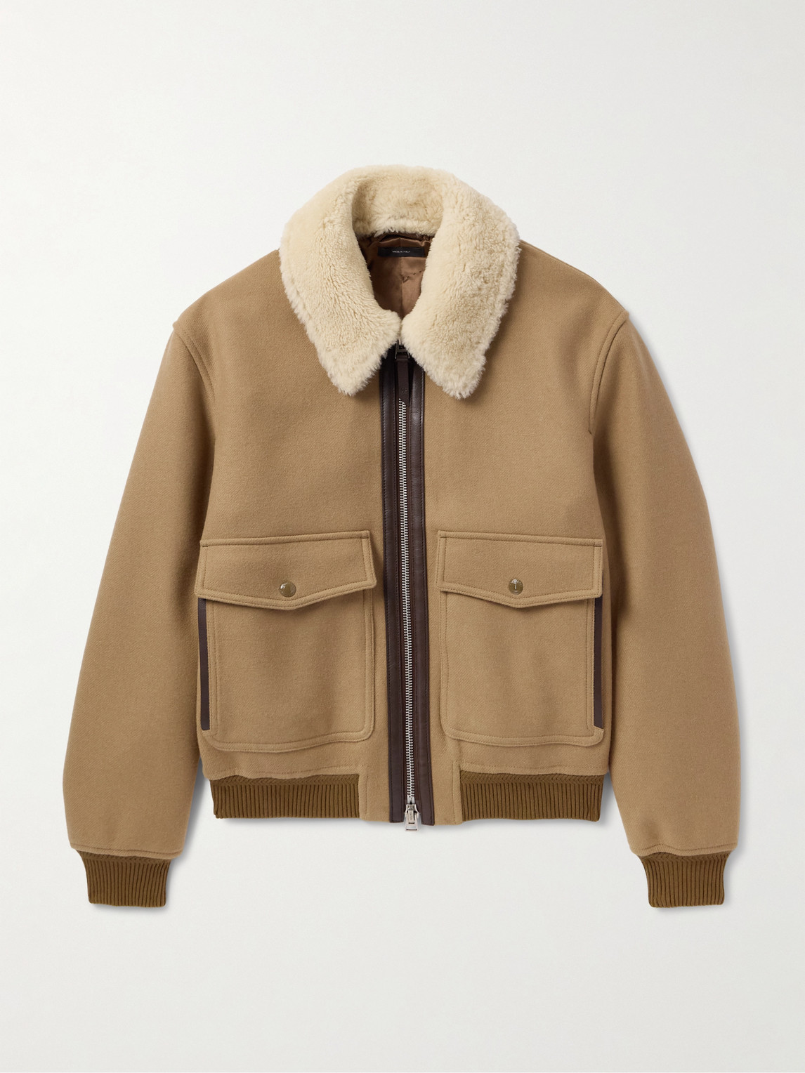 Shearling and Leather-Trimmed Virgin Wool Aviator Jacket - Men