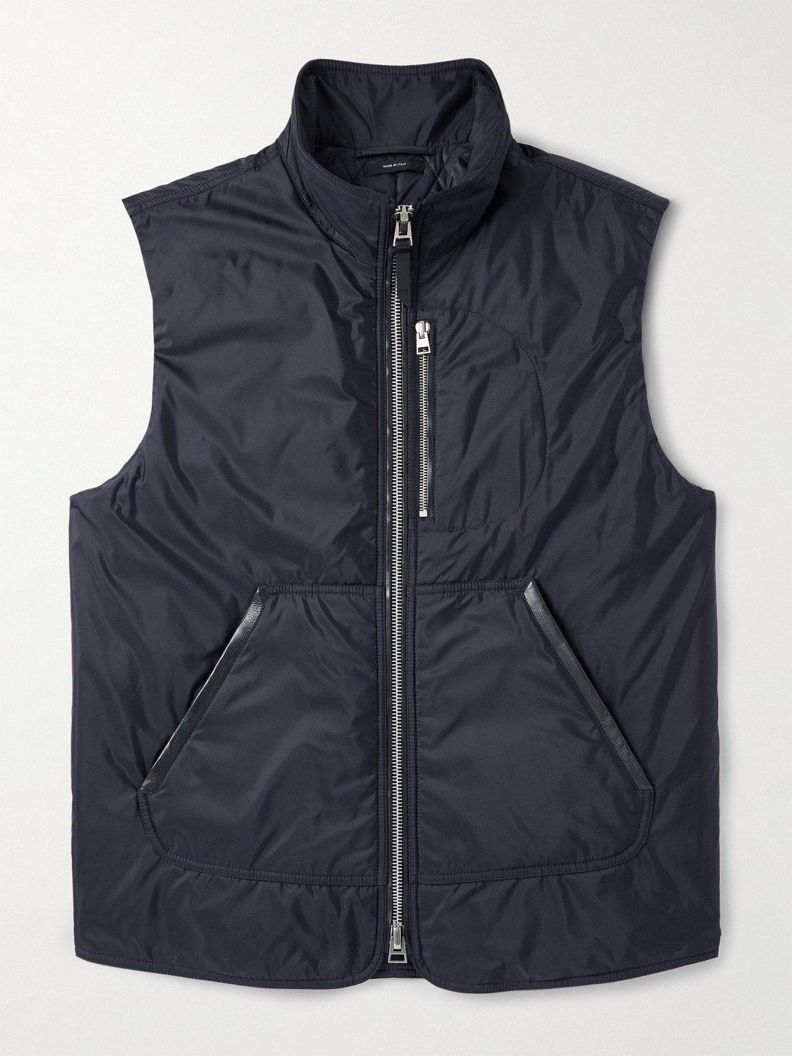 Tom Ford Padded Leather-trimmed Shell Gilet In Blue