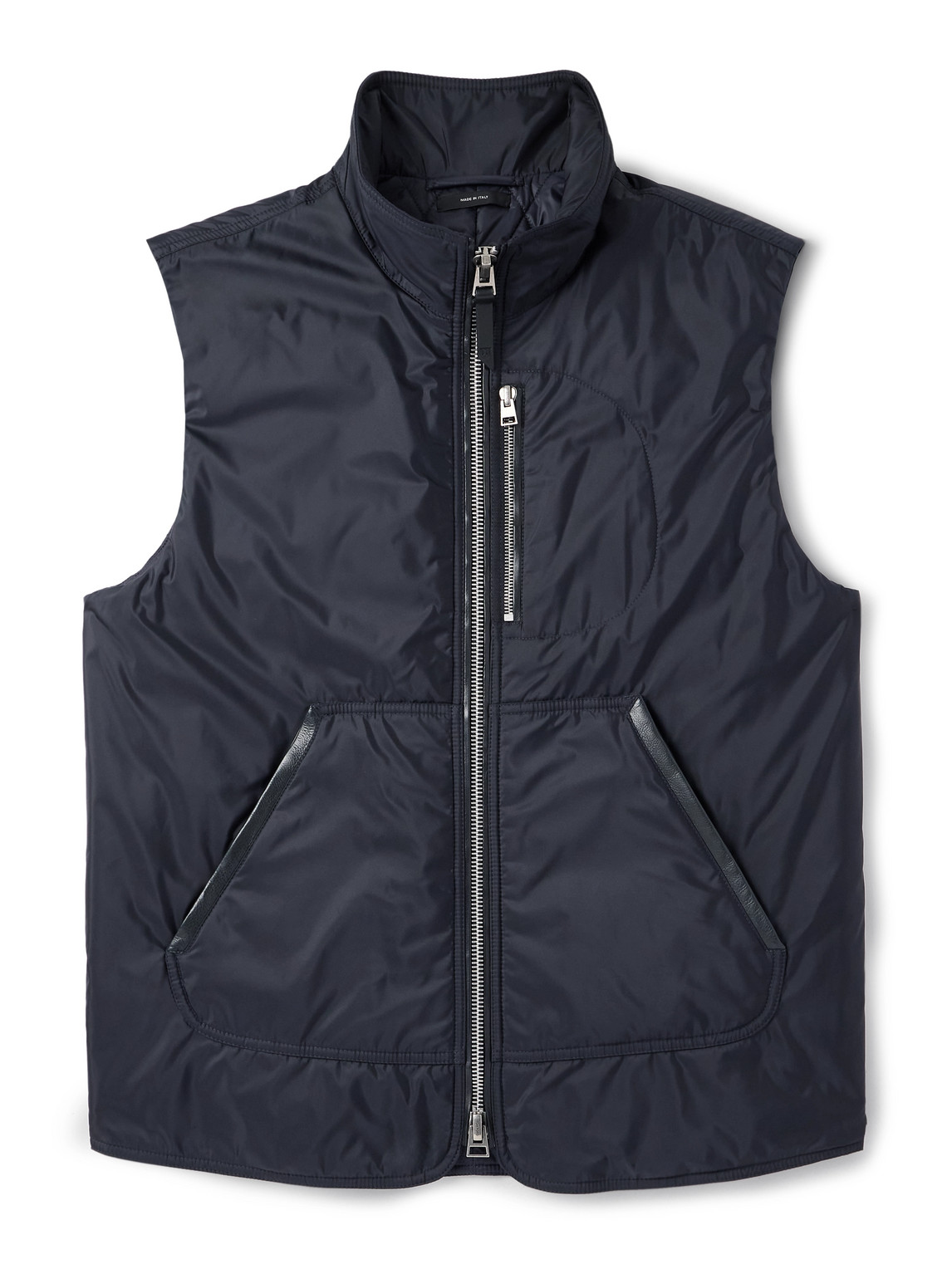 Padded Leather-Trimmed Shell Gilet