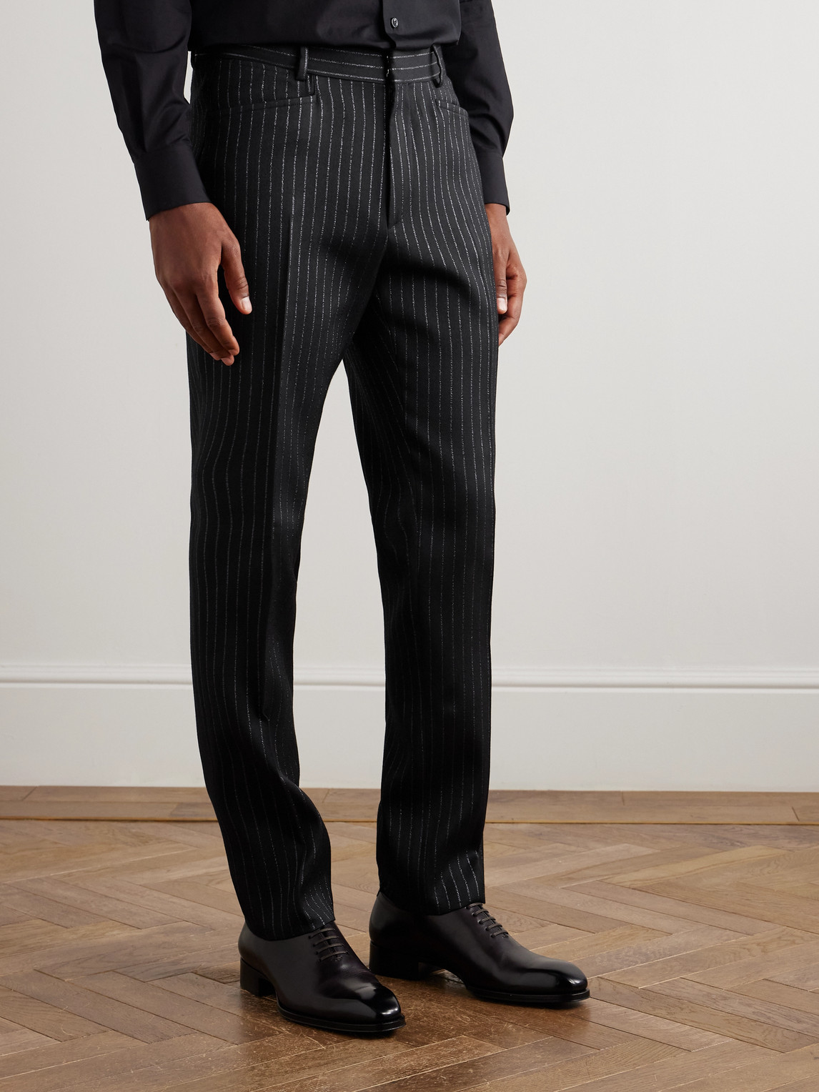  Tom Ford - Dyylan Straight-leg Striped Metallic Wool And Silk-blend Suit Trousers - Men - Black - It 52 
