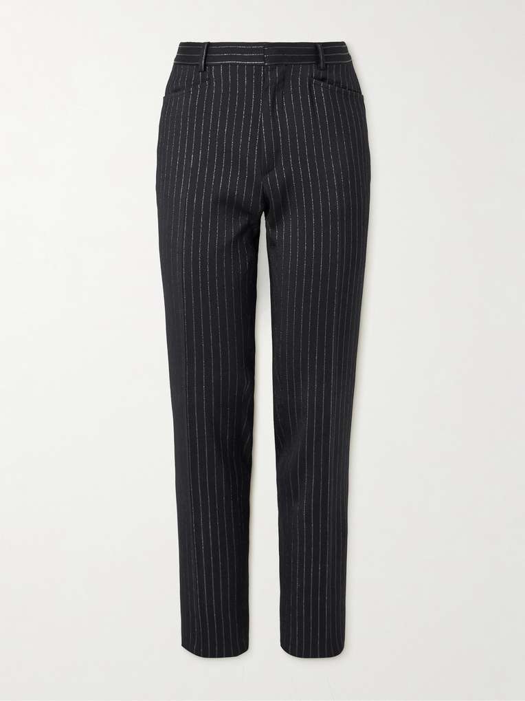 Tom Ford — Dyylan Straight-Leg Striped Metallic Wool and Silk-Blend Suit Trousers