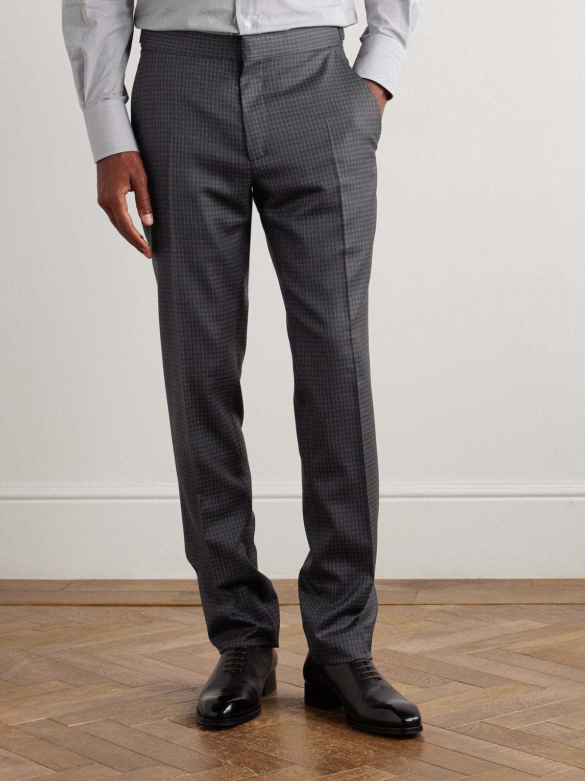 Tom Ford Dyllan Checked Wool Suit Trousers In Gray