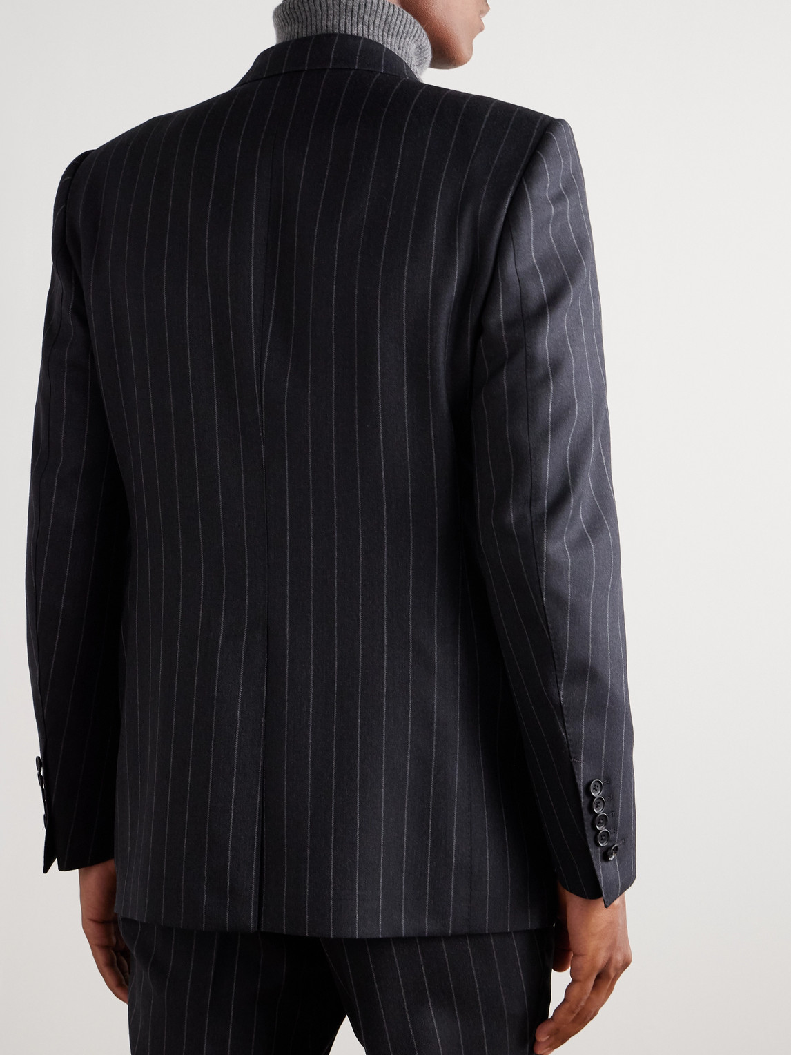 Tom Ford Dyllan Double-breasted Chalk-striped Wool-twill Suit Jacket In Blue