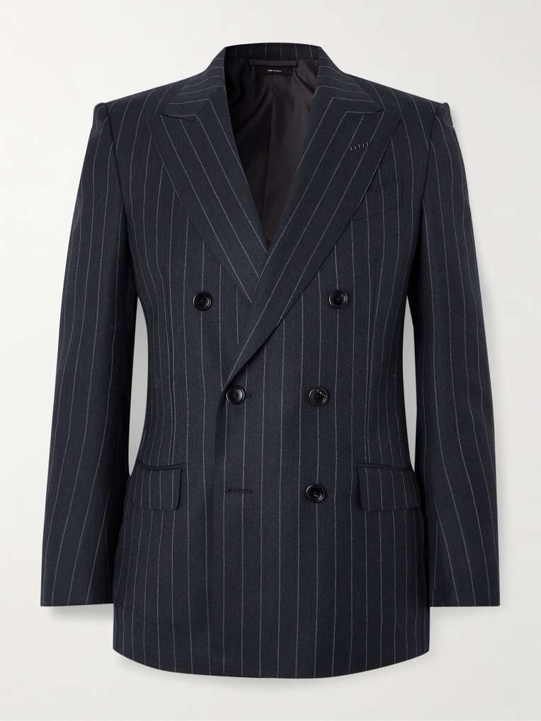 TOM FORD Dyllan Double-Breasted Striped Wool-Twill Suit Jacket