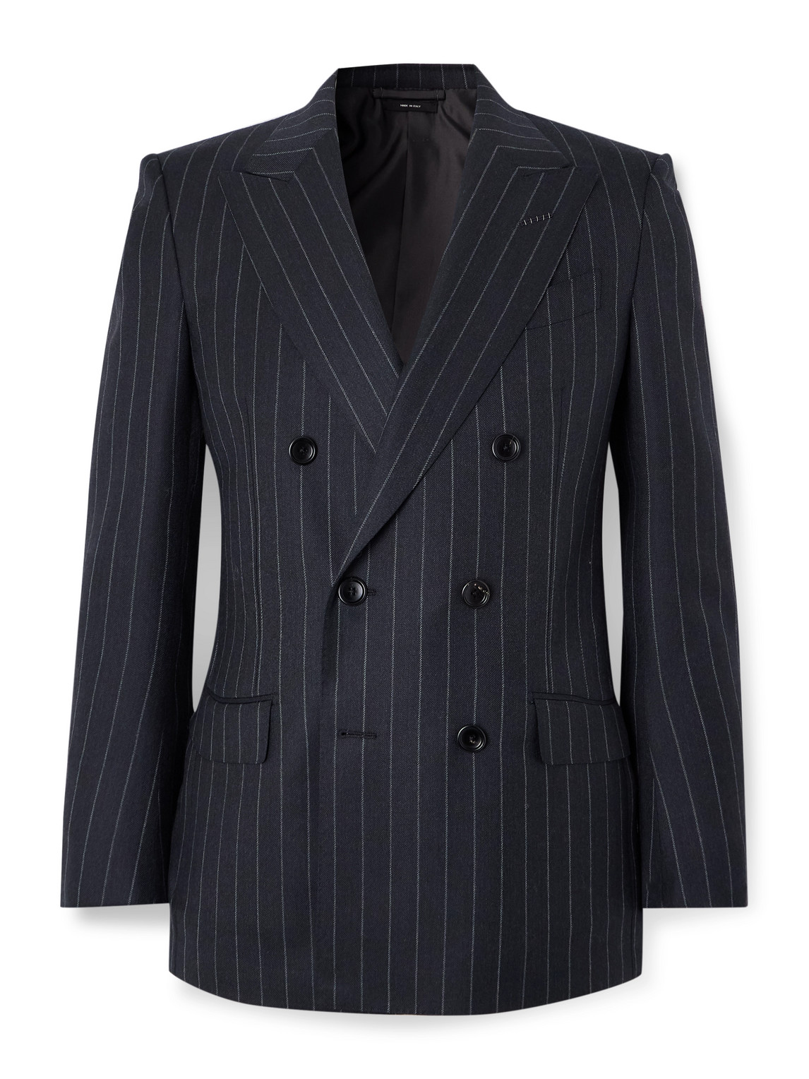 Tom Ford Dyllan Double-breasted Chalk-striped Wool-twill Suit Jacket In Blue