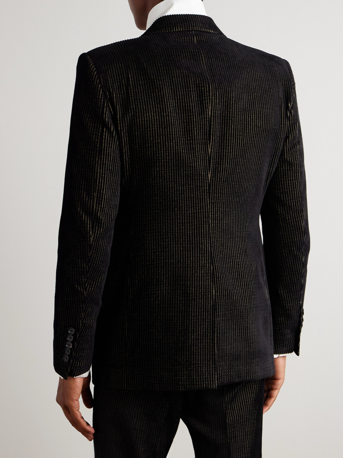 Tom Ford Dyllan Metallic Striped Cotton-blend Velvet Tuxedo Jacket In Black