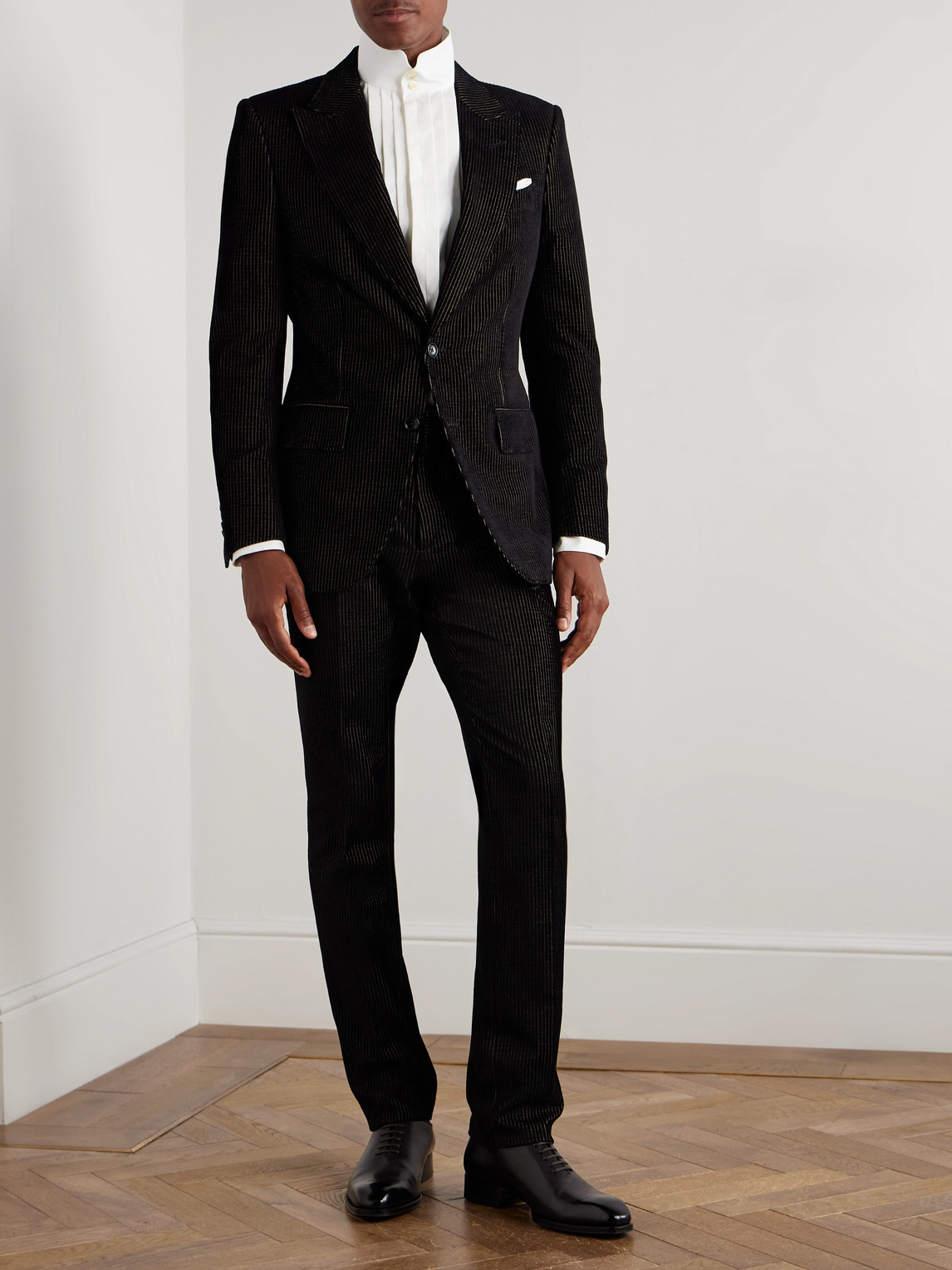 Tom Ford Dyllan Metallic Striped Cotton-blend Velvet Tuxedo Jacket In Black