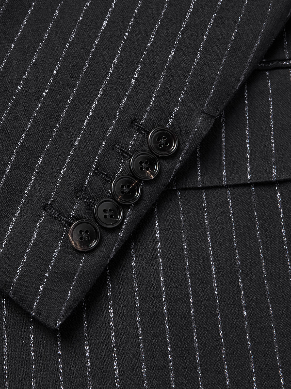Tom Ford Dyllan Double-breasted Striped Metallic Wool And Silk-blend Suit Jacket In Black
