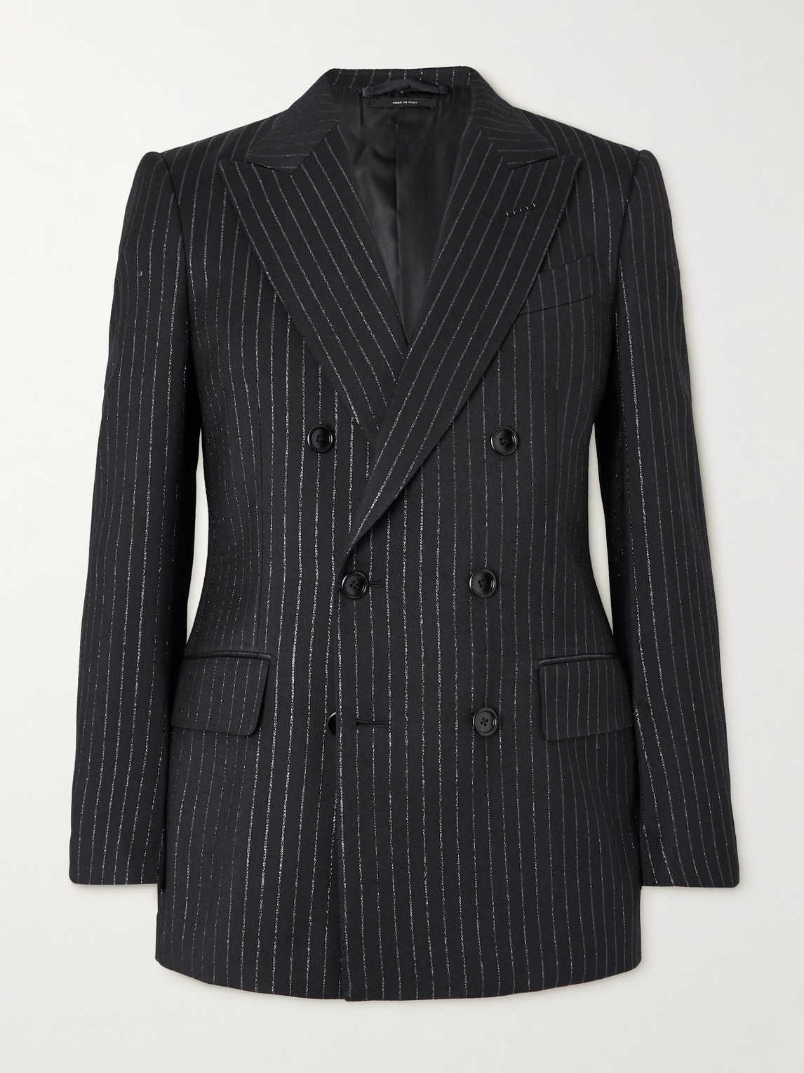 Tom Ford Dyllan Double-Breasted Striped Metallic Wool and Silk-Blend Suit Jacket - Men