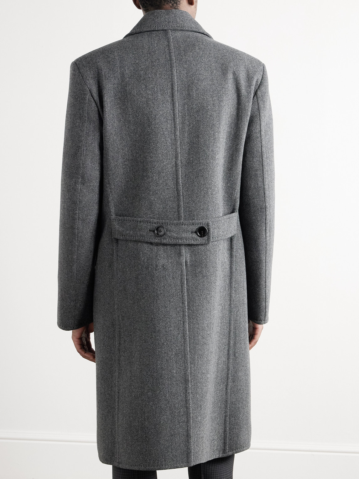 Tom Ford Double-breasted Herringbone Wool Coat In Gray