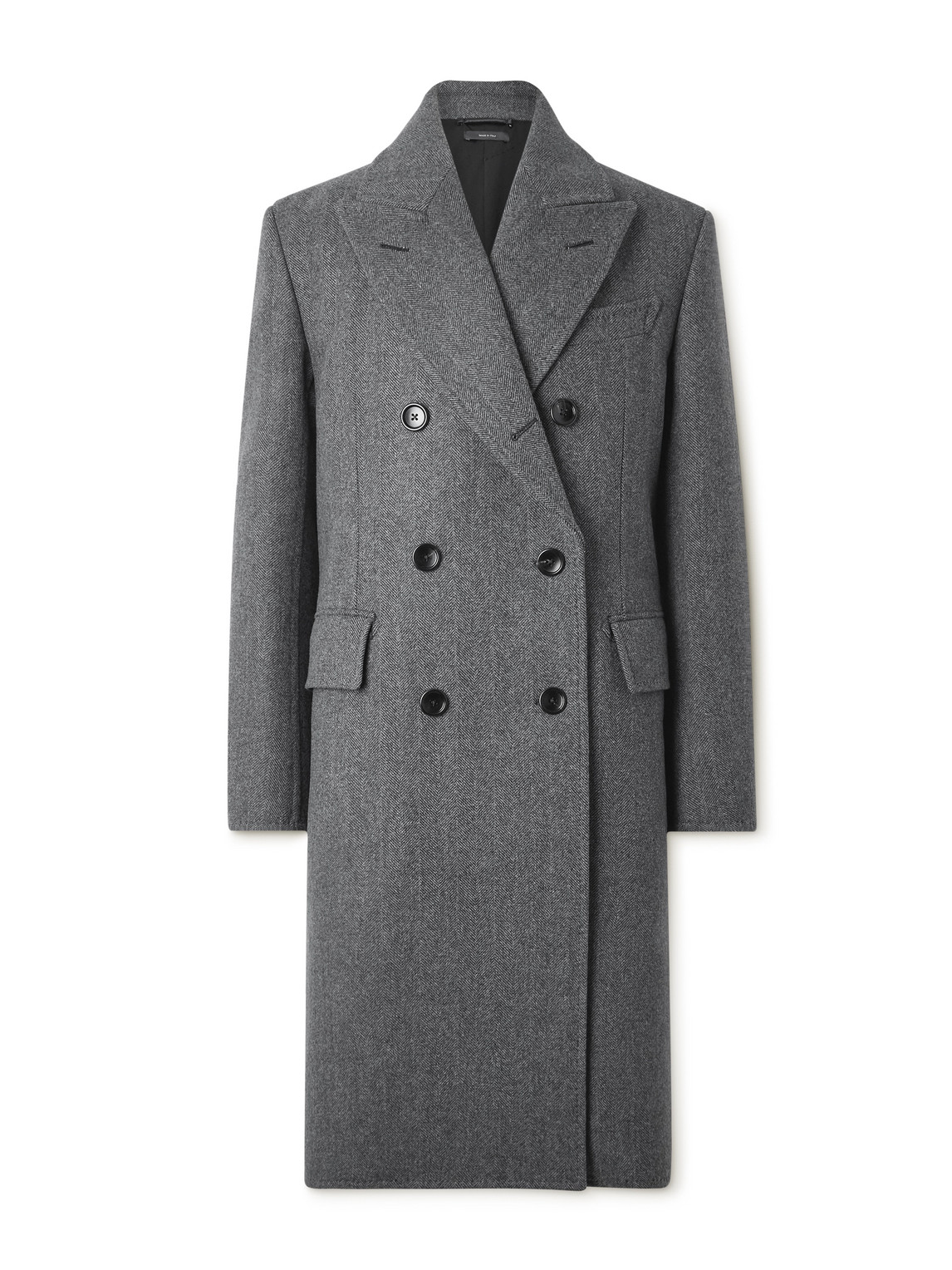 Tom Ford Double-breasted Herringbone Wool Coat In Gray