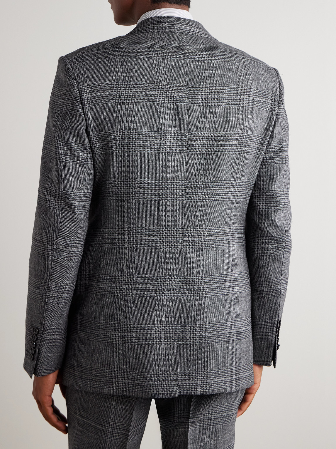 Tom Ford Shelton Slim-fit Prince Of Wales Wool And Silk-blend Suit Jacket In Gray
