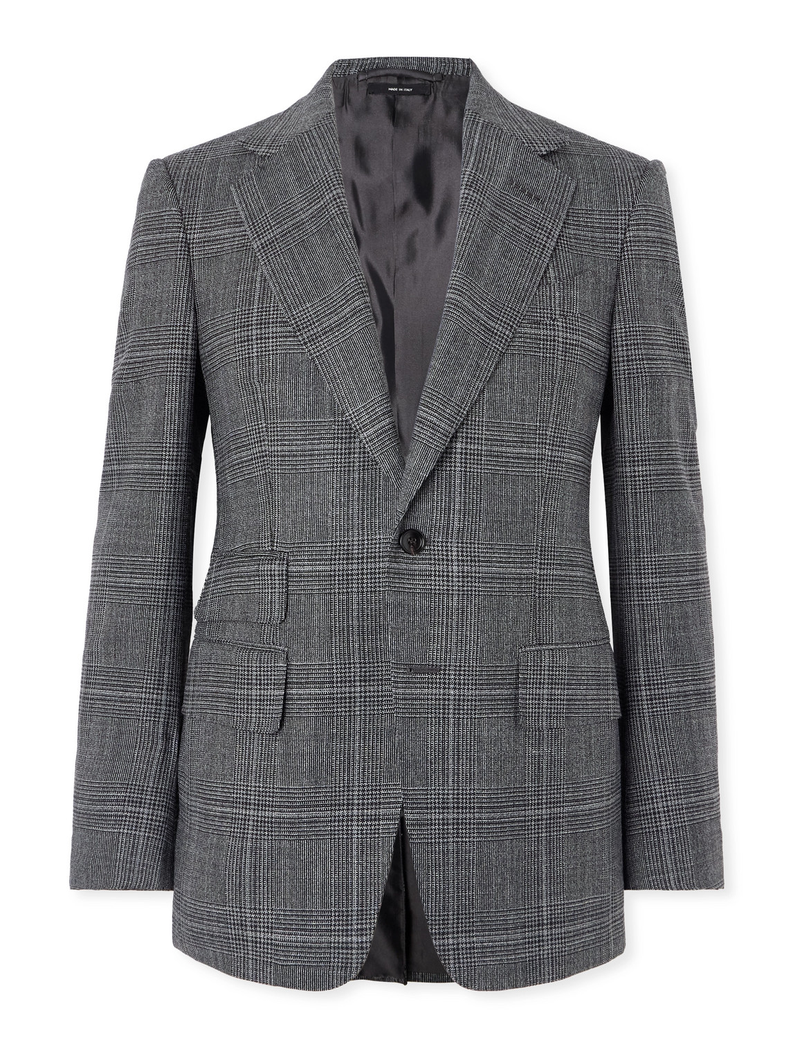 Tom Ford Shelton Slim-fit Prince Of Wales Wool And Silk-blend Suit Jacket In Gray