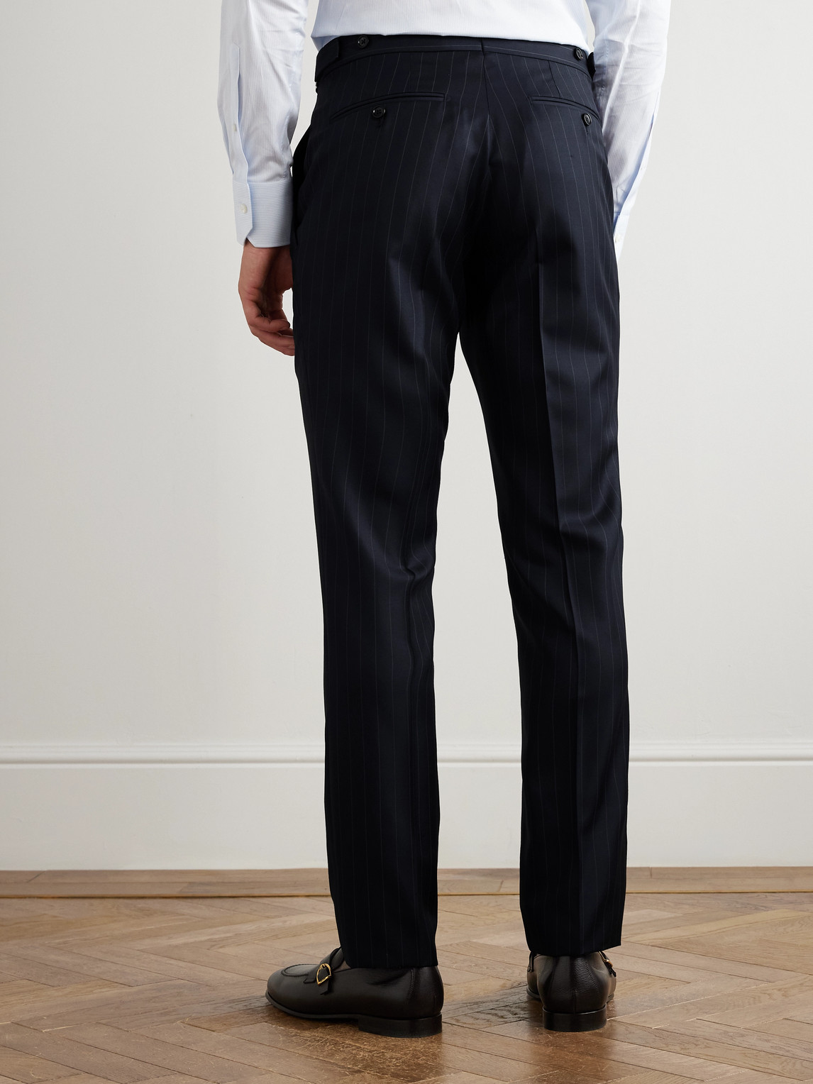 Tom Ford Dyllan Slim-fit Pinstriped Wool-twill Suit Trousers In Blue