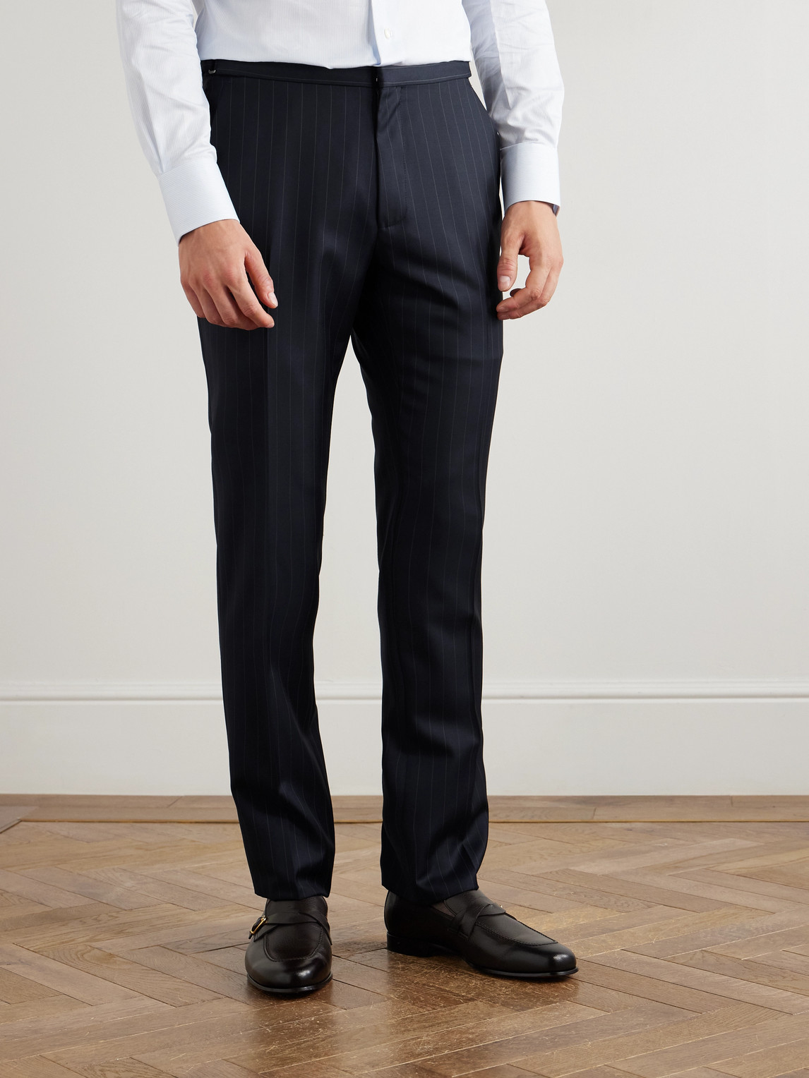 Tom Ford Dyllan Slim-fit Pinstriped Wool-twill Suit Trousers In Blue