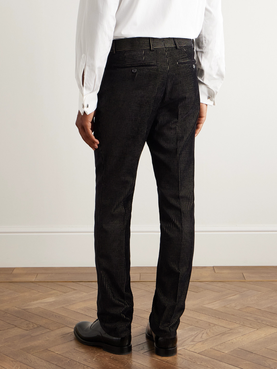  Tom Ford - Dyllan Slim-fit Tapered Striped Cotton-blend Velvet Tuxedo Trousers - Men - Black - It 46 