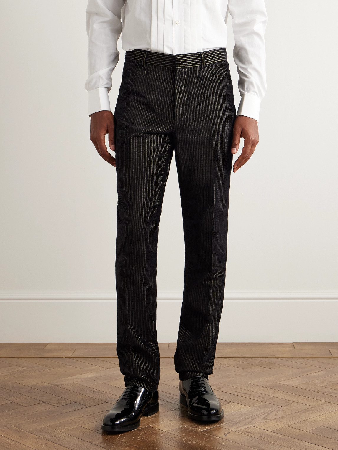  Tom Ford - Dyllan Slim-fit Tapered Striped Cotton-blend Velvet Tuxedo Trousers - Men - Black - It 46 