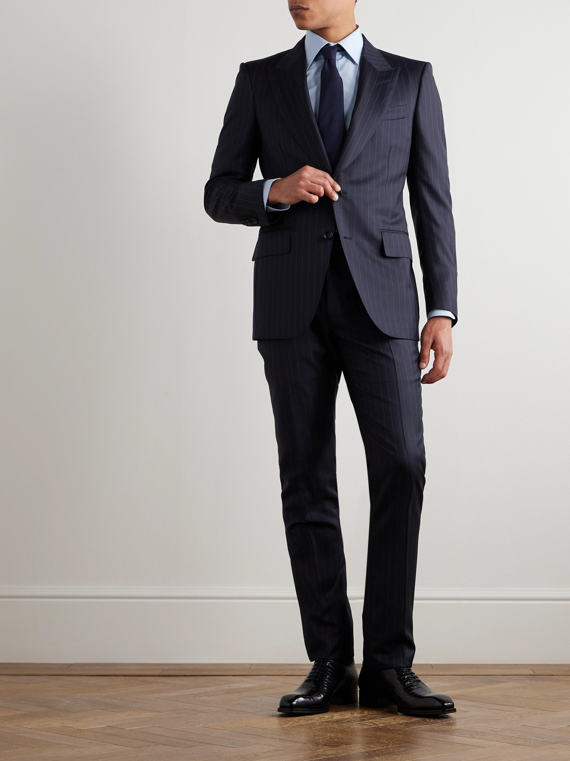 Tom Ford Dyllan Slim-fit Pinstriped Wool-twill Suit Jacket In Blue