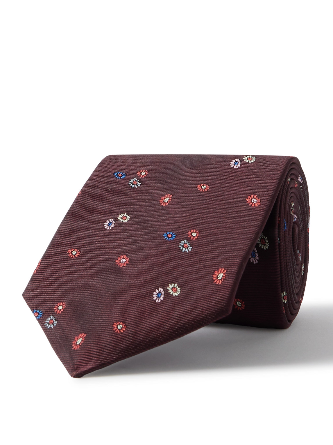 Paul Smith 8cm Embroidered Silk-faille Tie In Burgundy