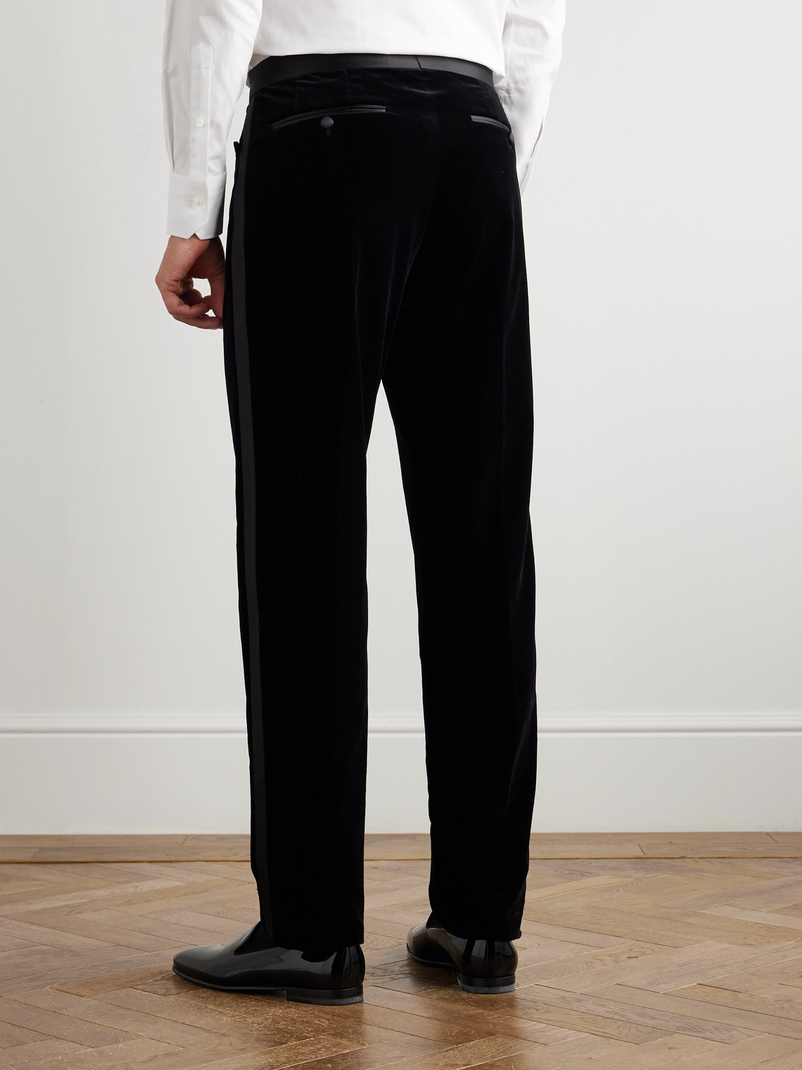 Tom Ford Atticus Straight-leg Satin-trimmed Cotton-velvet Tuxedo Trousers In Black