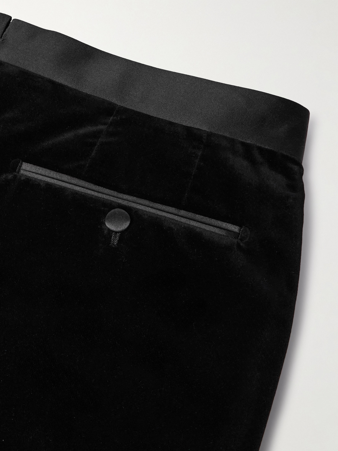 Tom Ford Atticus Straight-leg Satin-trimmed Cotton-velvet Tuxedo Trousers In Black
