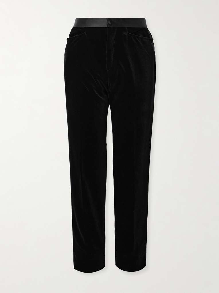 Tom Ford — Atticus Straight-Leg Satin-Trimmed Cotton-Velvet Tuxedo Trousers