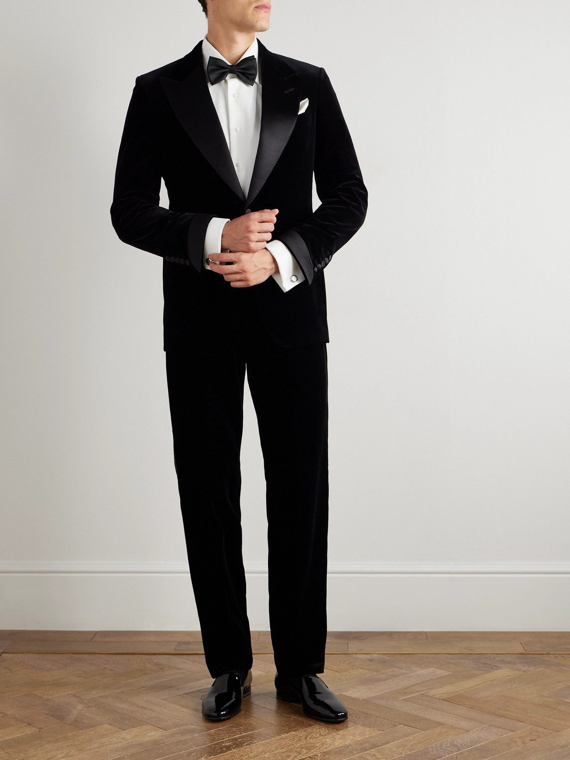 Tom Ford Atticus Straight-leg Satin-trimmed Cotton-velvet Tuxedo Trousers In Black