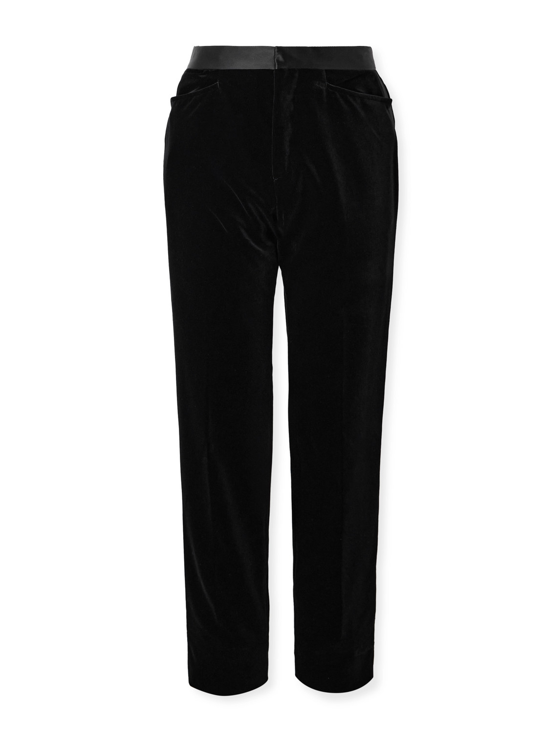 Tom Ford Atticus Straight-leg Satin-trimmed Cotton-velvet Tuxedo Trousers In Black